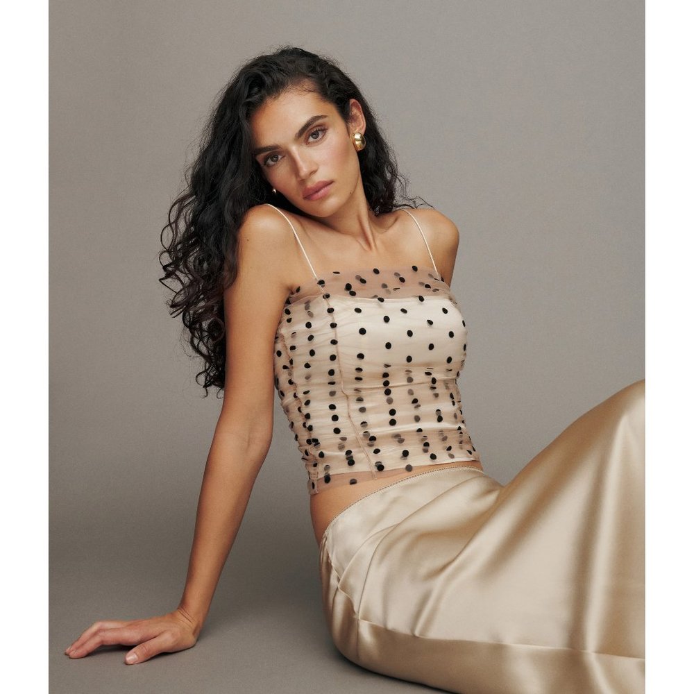 Reformation Beige and Black Dot Camisole